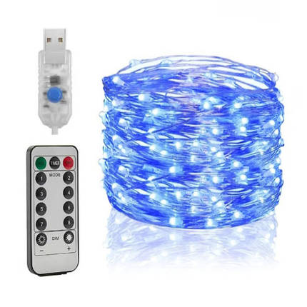 Гірлянда світлодіодна нитка "Роса" USB з пультом ДК, 100 Led,10 метрів, синє світло, фото 1