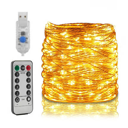 Гірлянда світлодіодна нитка "Роса" USB з пультом ДК, 100 Led,10 метрів, тепло-біле світло, фото 2
