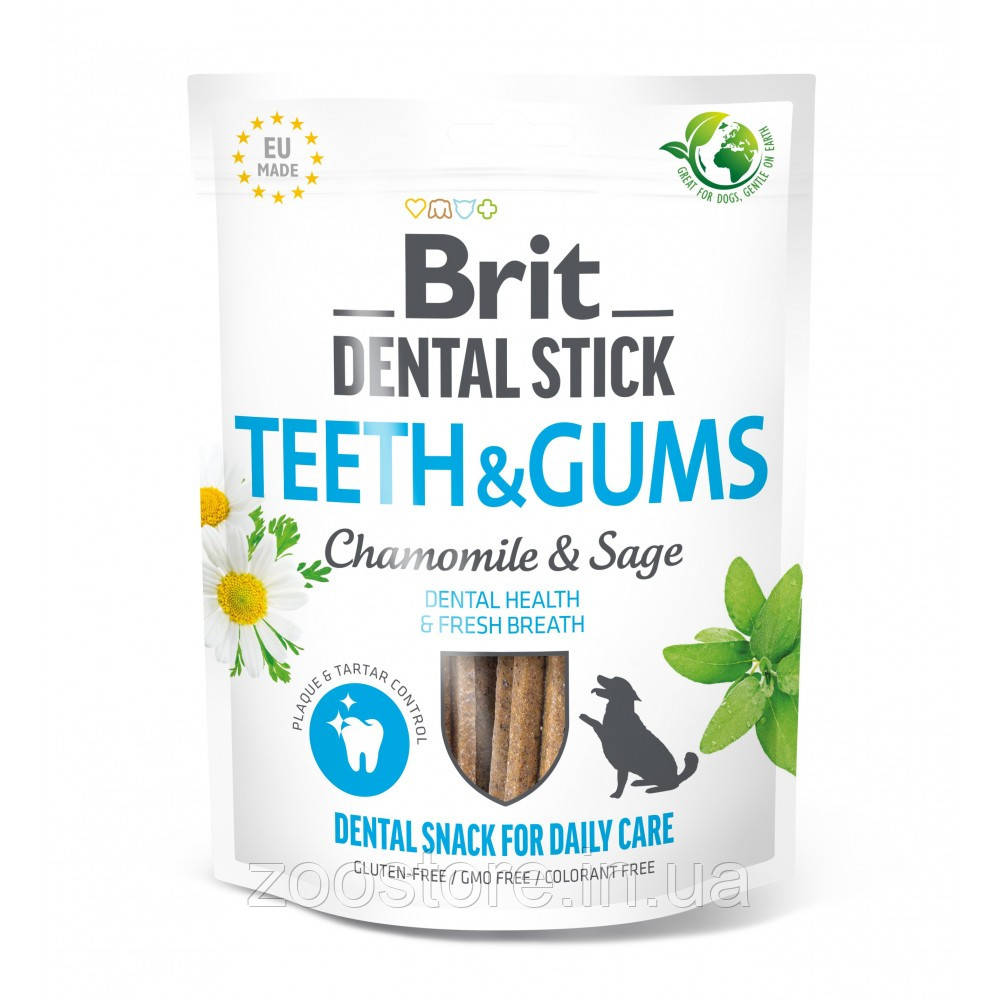 Ласощі Снеки для собак Brit Dental Stick Teeth & Gums здорові ясна та зуби, ромашка і шавлія, 7 шт, 251 г