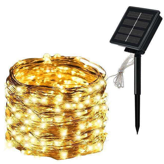 Вулична гірлянда 20м крапля роси на сонячній батареї Solar 200led Теплий білий, датчик світла, 8 режимів