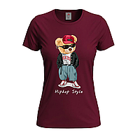 Бордовая женская футболка Тедди хип хоп стиль (6-2-24-бордовий)