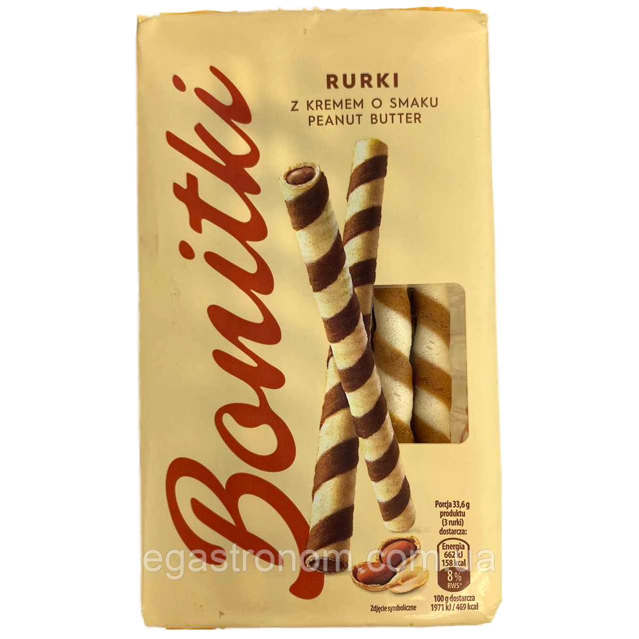 Вафельні трубочки з арахісовою пастою рурки Бонітки Bonitki peanut butter 280g 12шт/ящ (Код: 00-00015296), фото 1