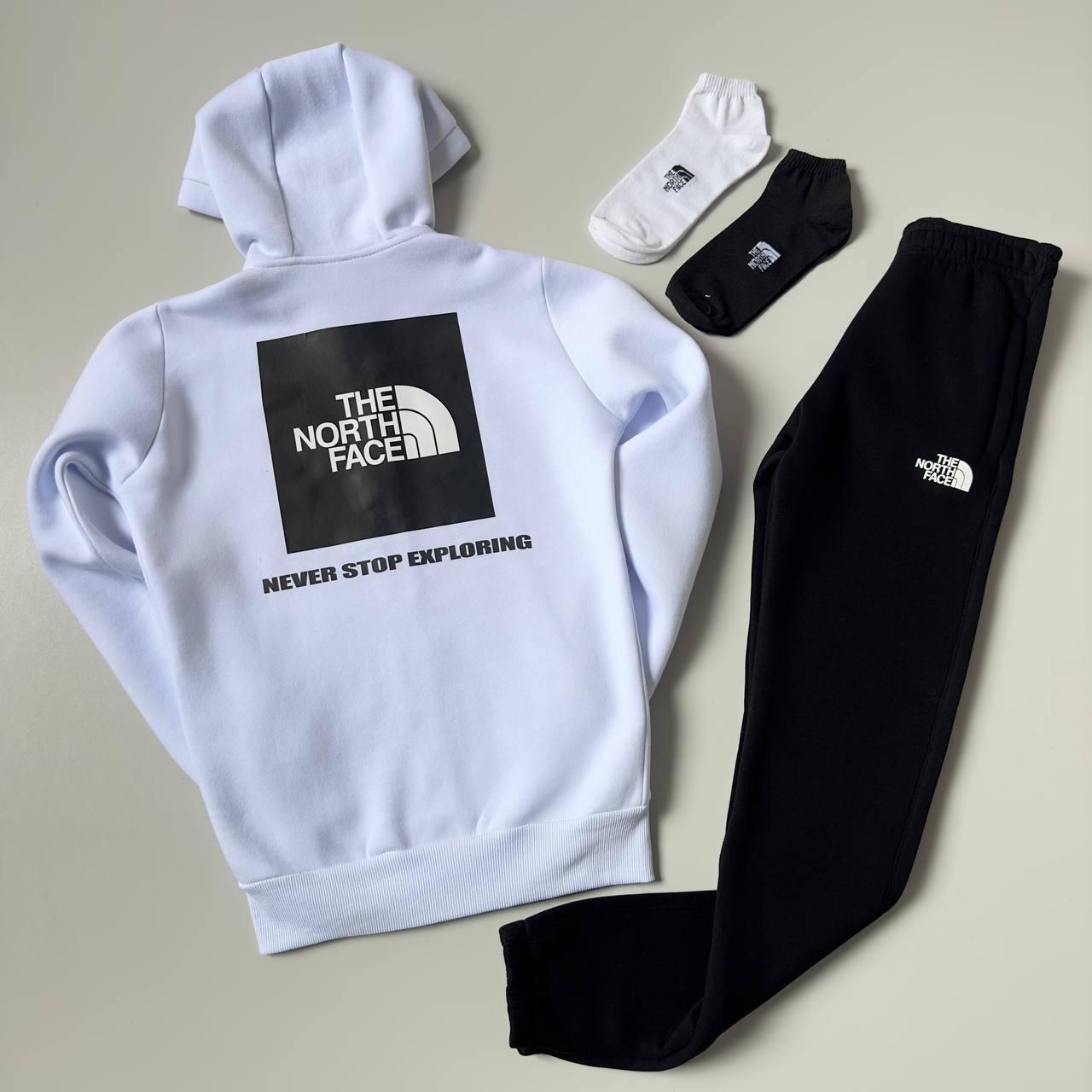 Спортивний костюм чоловічий теплий The North Face зимовий на флісі толстовка штани зе норт фейс чорно-білий, фото 1