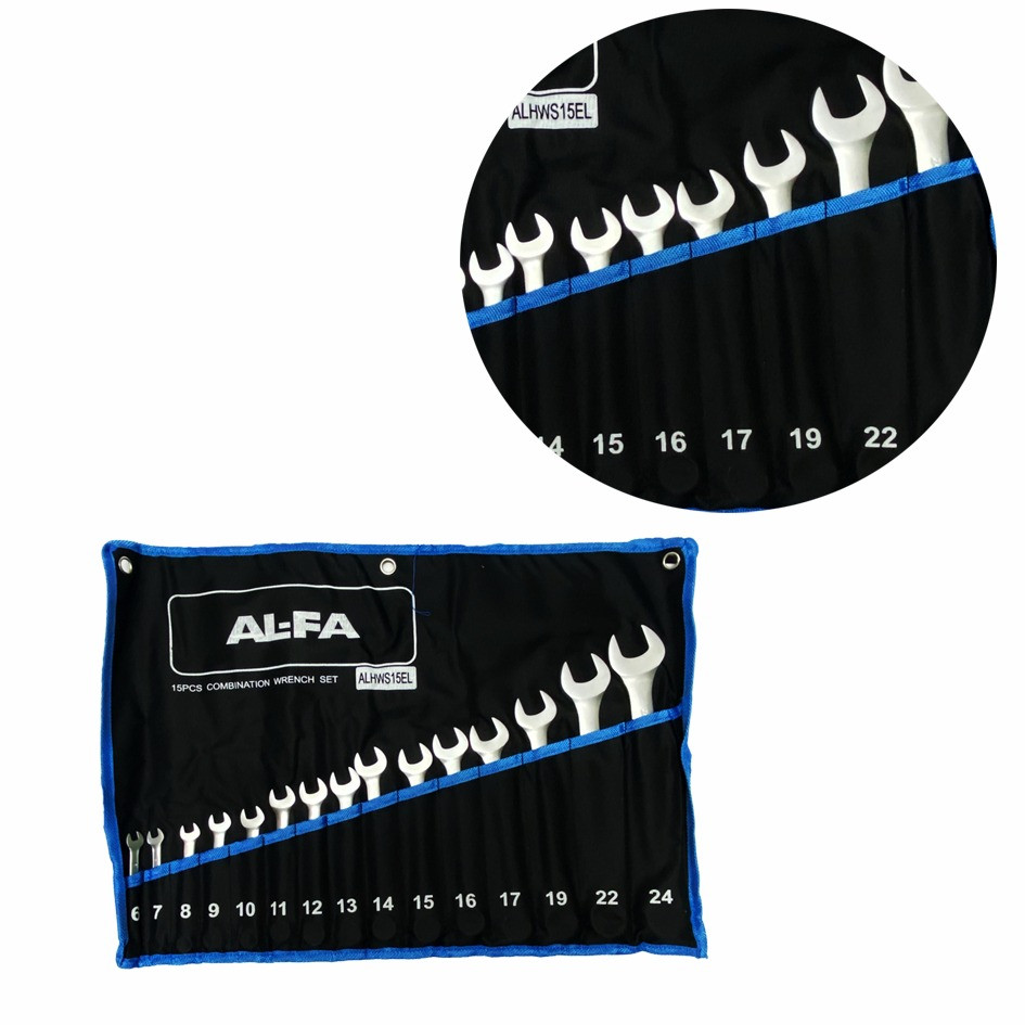 Набір ріжково-накидних ключів AL-FA ALHWS15EL 15ед, фото 1