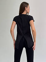 Женская однотонная футболка с красивым вырезом на спине L, Черный