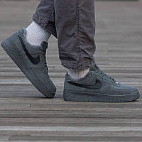 Женские зимние кроссовки Nike Air Force Winter Low Grey (серые) низкие стильные кеды с мехом I1545