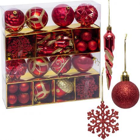 Набір ялинкових прикрас 62шт zwh2308-2 Червоний з глітером MZOPT