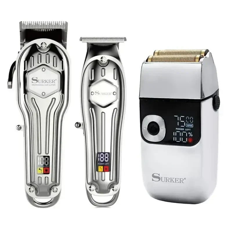 Комбо-набір для стрижки (машинка + триммер + шейвер) Surker Cordless Combo Silver (SK-K9S+SK-I9SL+SK-5001-SL)