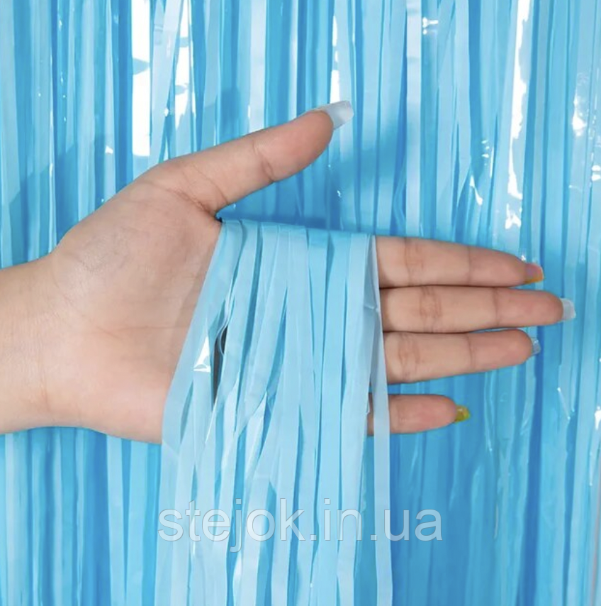 Шторка - дощик з фольги для фото зон Baby Blue блакитна (1 на 2м)