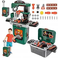 Игровой набор детских строительных инструментов с тележкой верстаком и чемоданом 008-952A