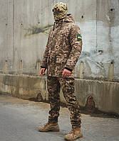 Мужской зимний военный костюм пиксель Softshell влагозащитный на флисе