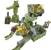 Дитячий трек для машинок Трицератопс із машинками краном і головою динозавра