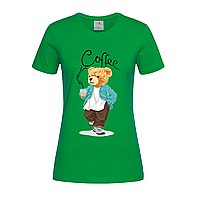 Зеленая женская футболка Тедди с кофе (6-2-42-зелений)