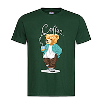 Темно-зеленая мужская/унисекс футболка Тедди с кофе (6-2-42-темно-зелений)