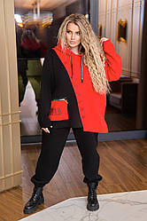 Жіночий костюм фліс зимовий батал кофта пряма з капюшоном спортивний костюм теплий