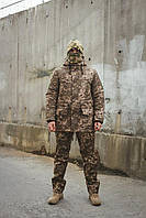 Тактический зимний комплект Парка + штаны Peak пиксель Армейский костюм куртка + штаны на флисе