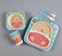 Детский набор посуды Stenson 5 предметов Посуд дитячий бамбук "Їжачок" MH-2770-21 Бамбуковий посуд