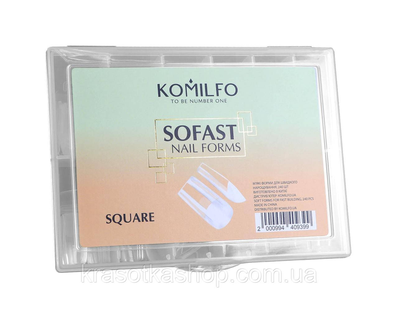 Гелевые типсы KOMILFO SOFAST NAIL FORMS SQUARE, 240 ШТ - фото 2 - id-p1999086639
