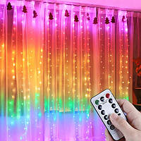 Светодиодная гирлянда 3х3 м. Штора капля росы разноцветная Rainbow с пультом Питание USB