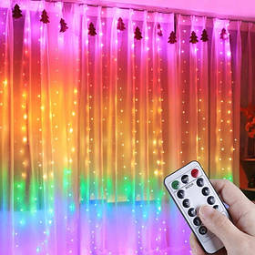 Світлодіодна гірлянда 3х3м. Штора крапля роси різнокольорова Rainbow з пультом Живлення USB/Power bank