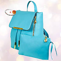Голубой классический женский рюкзак с клапаном и одной короткой ручкой Ангелина