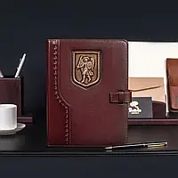Ежедневник кожаный "Михаил Архангел" бордовый малый А5 формата не датированный, сменный блок