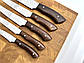 Набір кухонних ножів ручної роботи «П'ятірка #1» коричнева рукоять, сталь 65х13/57 HRC, фото 3