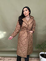 Женское пальто, со съемным капюшоном и поясом, шоколад