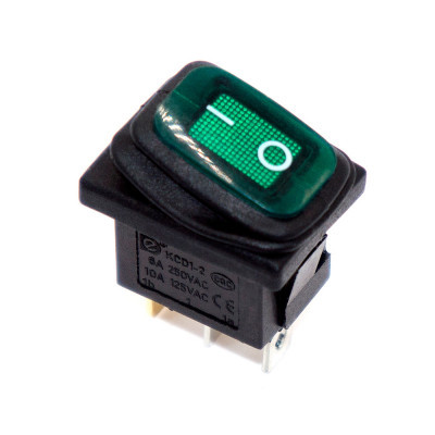 Переключатель Daier KCD1-2-101NW, с подсветкой, влагозащищённый, ON-OFF, 3pin, 6A 250V, зеленый - фото 1 - id-p1999185364