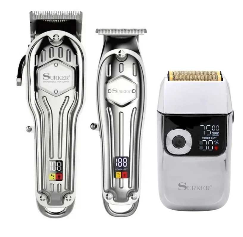 Комбо-набір для стрижки (машинка + триммер + шейвер) Surker Cordless Combo Silver (SK-K9S+SK-I9SL+SK-5001-SL)