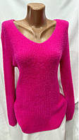Женская молодёжная яркая теплая кофта свитер Травка оверсайз р.42 малиновый (розовый) 42
