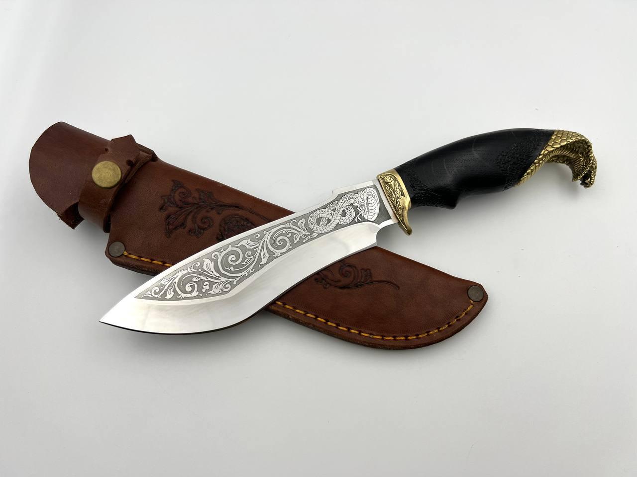Ніж ручної роботи для полювання та риболовлі туристичний «Кабра #8» зі шкіряними піхвами нескладаний сталь 95х18, фото 1