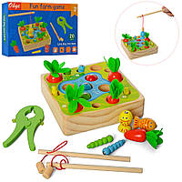 Деревянная игрушка Рыбалка MD 2710 (20шт) магнитн, пруд!огород,2удочки,овощи,рыбки,кор,25-16,5-4,5см