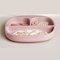 Тарелка детская силиконовая секционная на присоске (пыльный розовый), посуда для детей