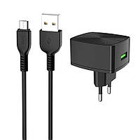 DC Сетевое зарядное устройство Hoco C70A USB QC 18W черное + кабель USB to MicroUSB