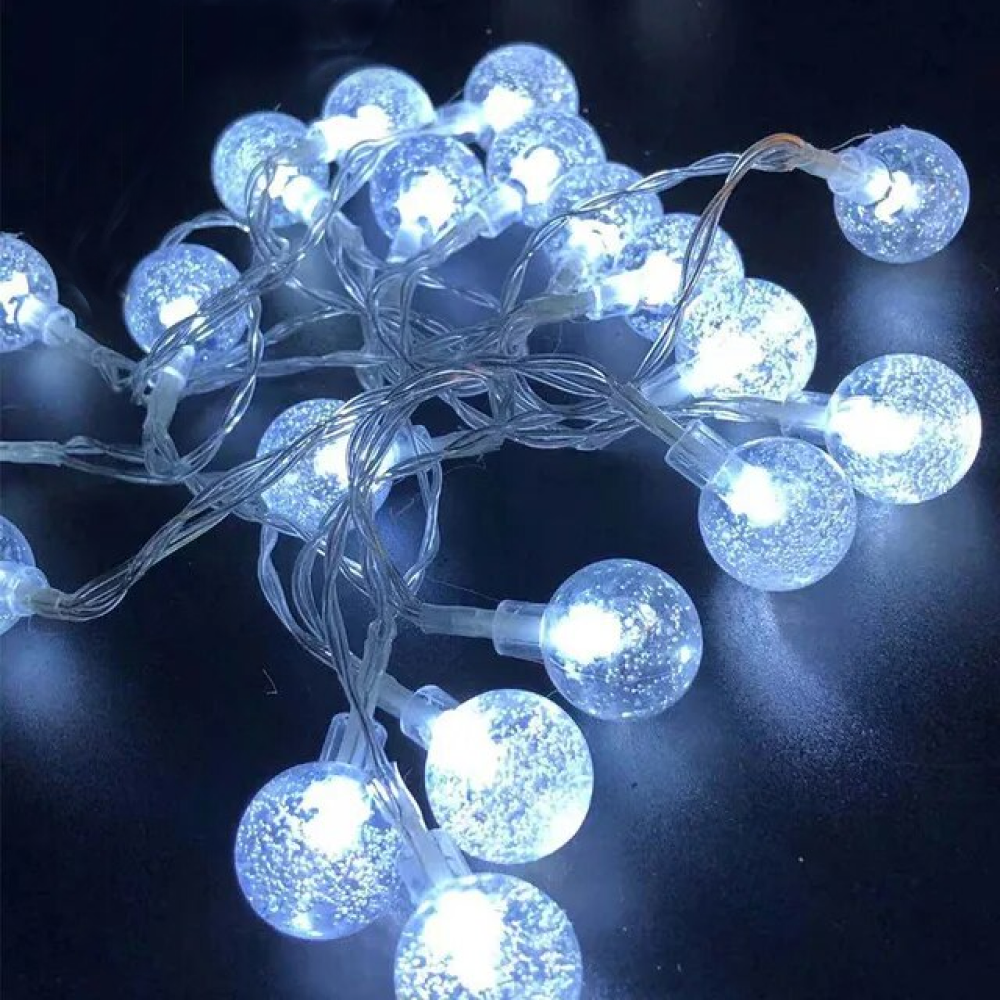 Світлодіодна гірлянда "Кульки прозорі" 20 LED, 5м + перехідник, 220V, IP44