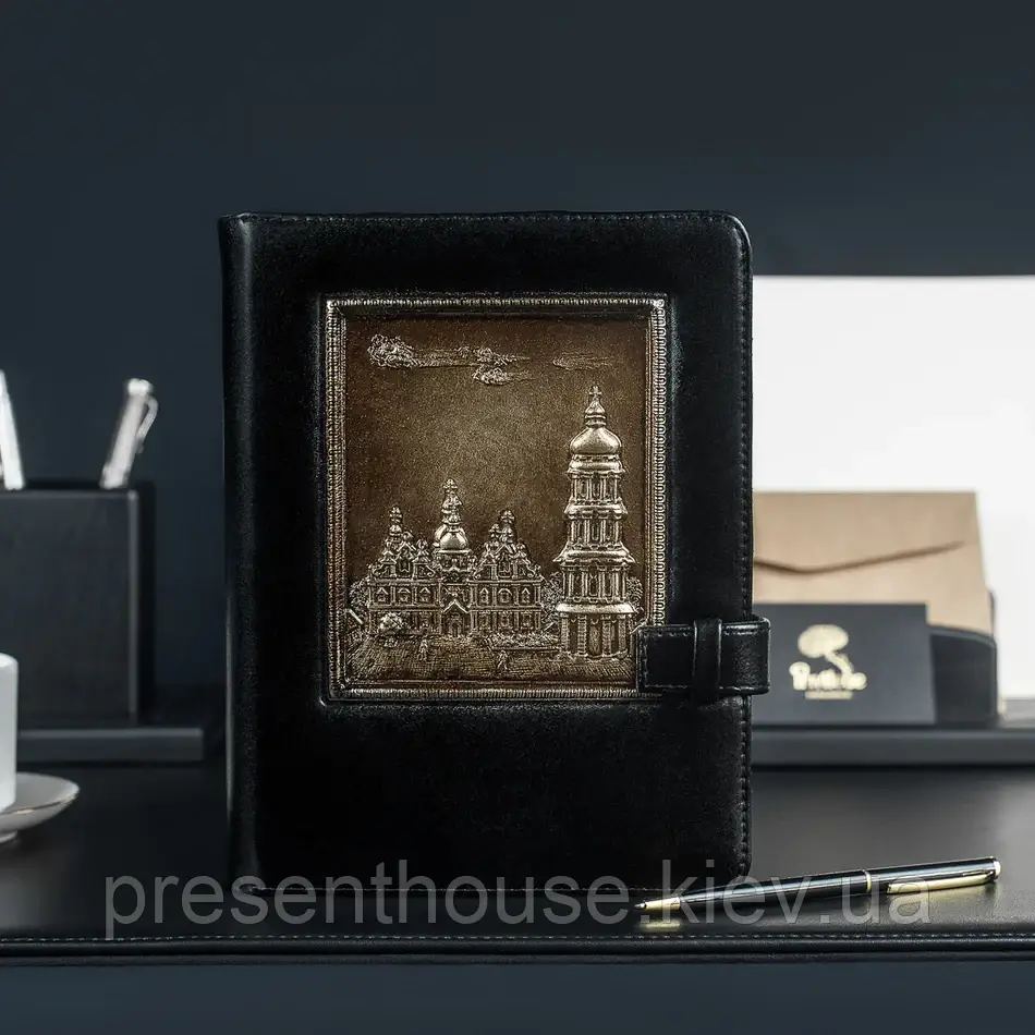 Щоденник шкіряний "Києво-Печерська Лавра" Чорний формат А5 формату  не датований, змінний блок, фото 1
