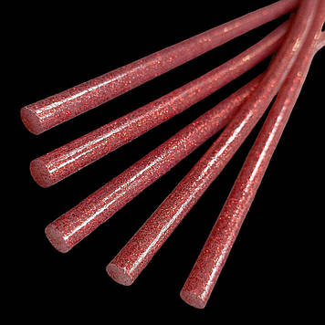 Клей силіконовий для пістолета, 7 мм, червоний глітерний, 29 см