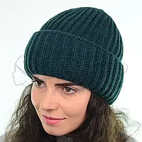 Молодежная шерстяная женская шапка на манжете Sofi H18104 Тёмно-Зелёный