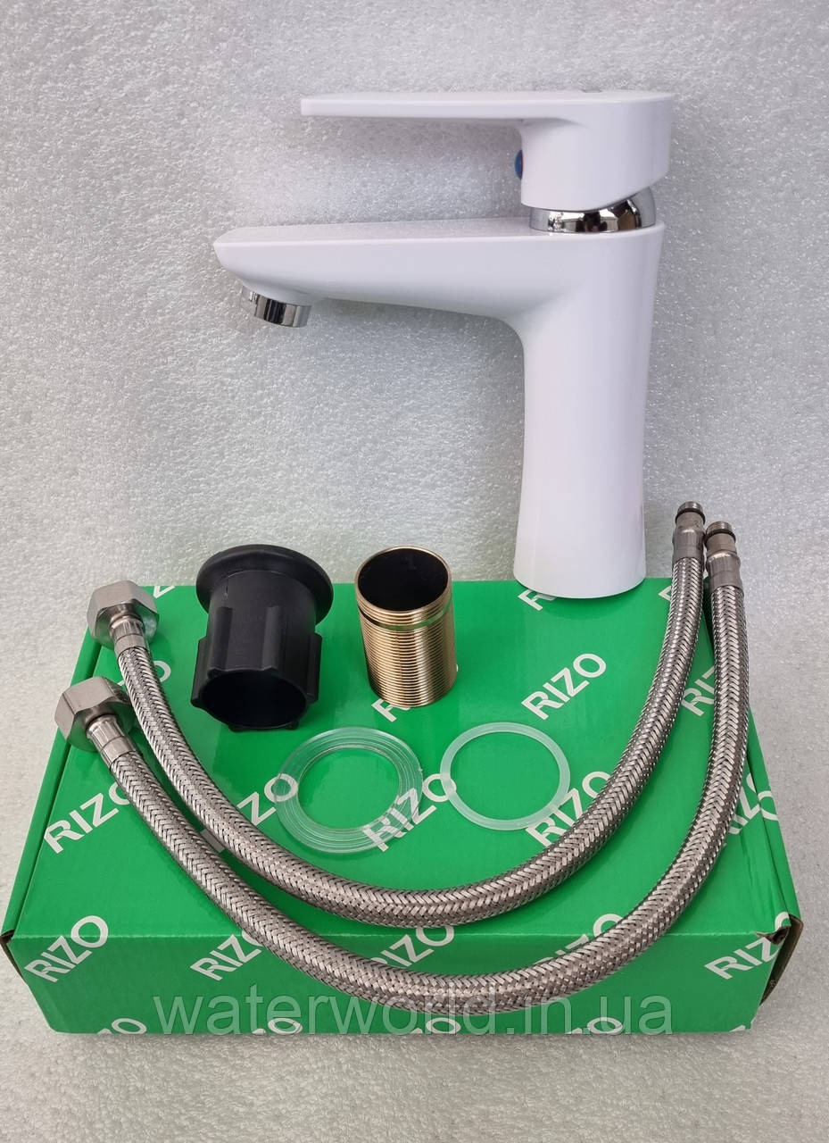 Білий змішувач для умивальника RIZO RP10W з термопластику, фото 1