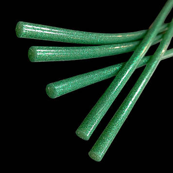 Клей силіконовий для пістолета, 7 мм, зелений глітерний, 29 см