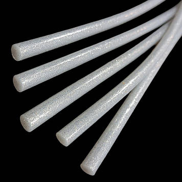 Клей силіконовий для пістолета, 7 мм, білий глітерний, 29 см