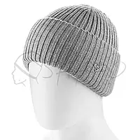Молодежная шерстяная шапка с отворотом на флисовой подкладке объемной вязки ZOLLY ZH230 Св.Серый