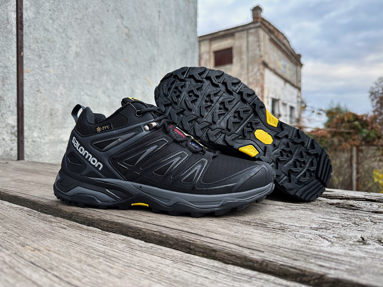 Чоловічі зимові кросівки з хутром Salomon XT-4 OG Black чорні водонепроникні