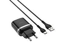 Зарядное устройство для телефона + кабель USB Type-C HOCO C12Q (1USB, 3A, QC3.0) на 18W черный