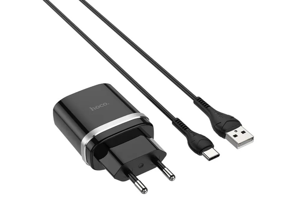 Зарядний пристрій з швидкою зарядкою + кабель USB Type-C HOCO C12Q (1USB, 3A, QC3.0) на 18W чорний