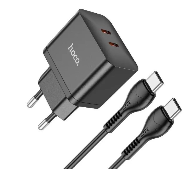 Зарядний пристрій з швидкою зарядкою + кабель USB Type-C HOCO N29 (2 Type-C) на 35W чорний