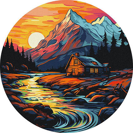 Картина за номерами "Будинок біля струмка" d29см