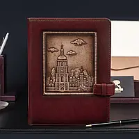 Ежедневник кожаный "Софийский собор" Бордовый А5 формата не датированный, сменный