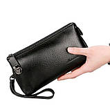 Чоловічий гаманець із натуральної шкіри. Чоловічий клатч. Шкіряний гаманець чоловічий портмоне зі шкіри Чорний, фото 2